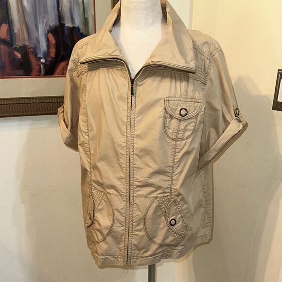 Chico’s Women's Short Sleeve Tan Jacket Size 3-XL - Picture 1 of 12